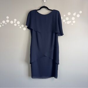 Patra Petite Mother of the Brid Navy Chiffon Dress Size 8P Beaded Overlay